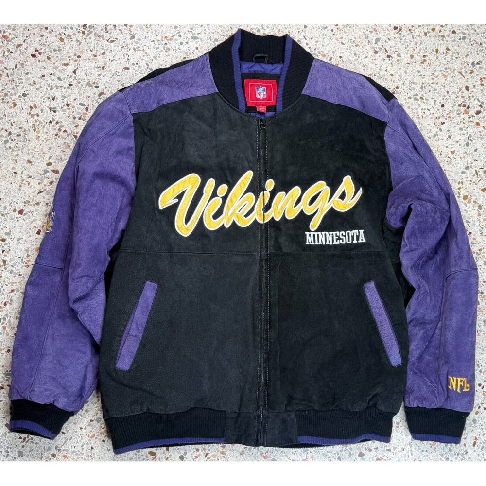 NFL G-III Vtg‎ NFL Minnesota Vikings Embroidered Leather Varsity Jacket Size XL